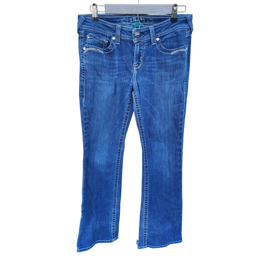 Ariat Real Straight Leg Jeans Womens 29R Blue Denim Embroidered Flap Pocket Mid